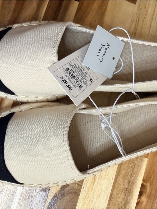 a new day Shoes - NWT a new day Cream Canvas Espadrilles Black Toe Cap casual beach resort travel